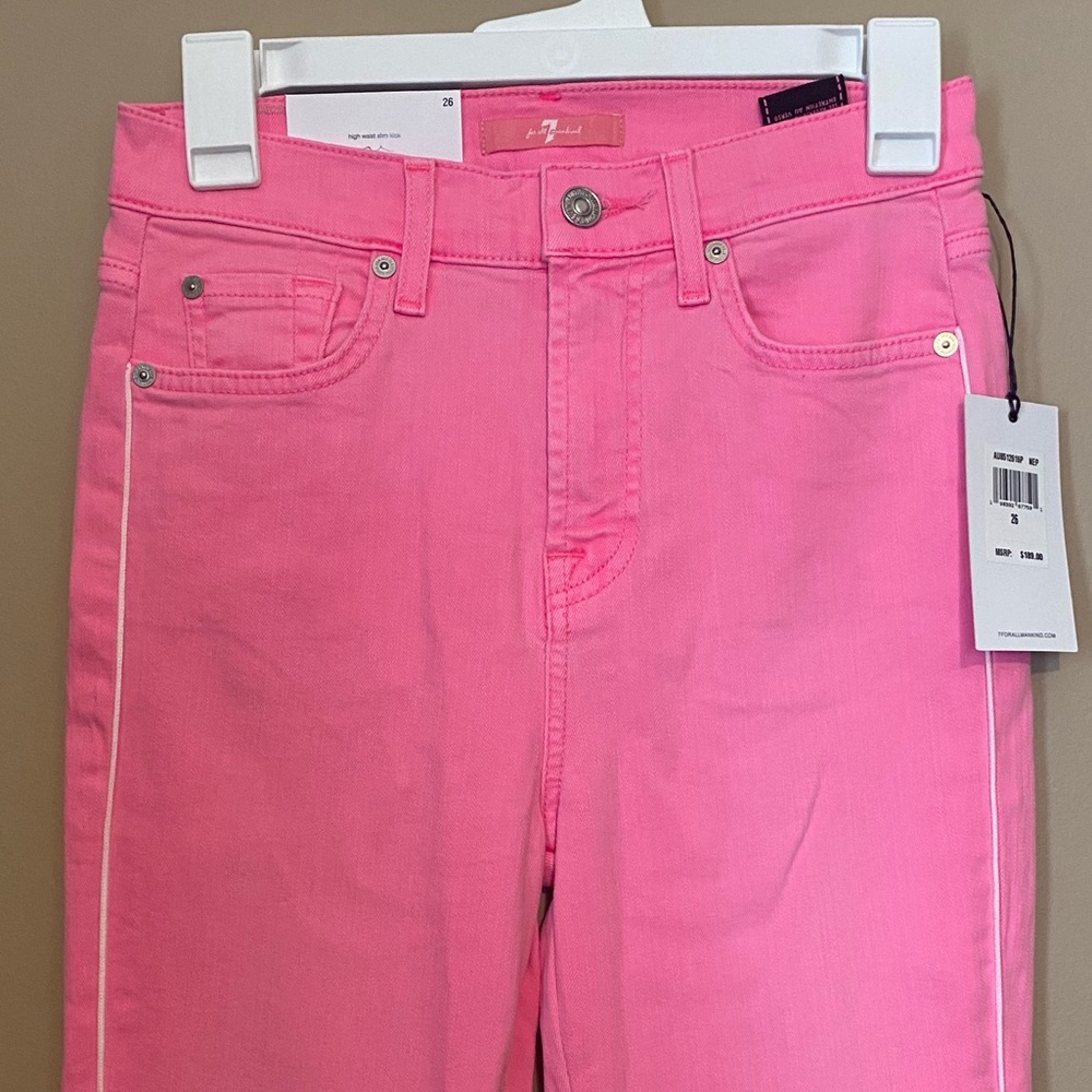 New 7 For All Mankind pink high rise slim kick jean size 26 - Picture 2 of 5